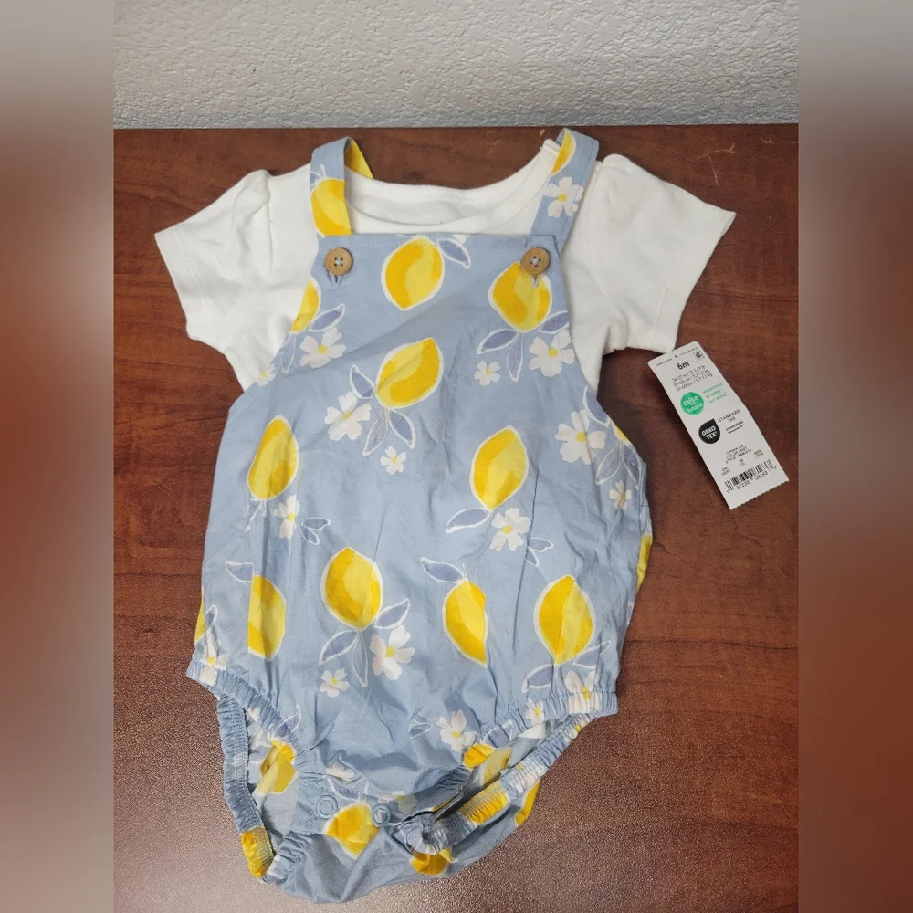 Carter's Blue Lemon Print Romper with Colorful Socks 6 Months